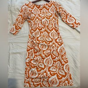 J. McLaughlin orange and white leaf print sheath dress